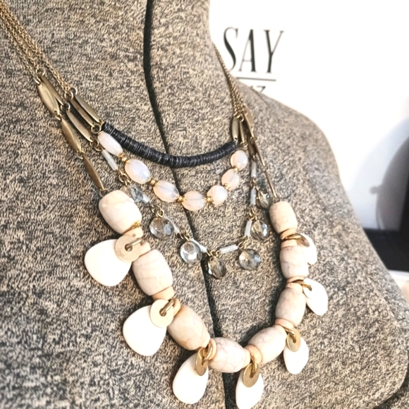 4 strand gemstone glass & metal necklace - Picture 2 of 9